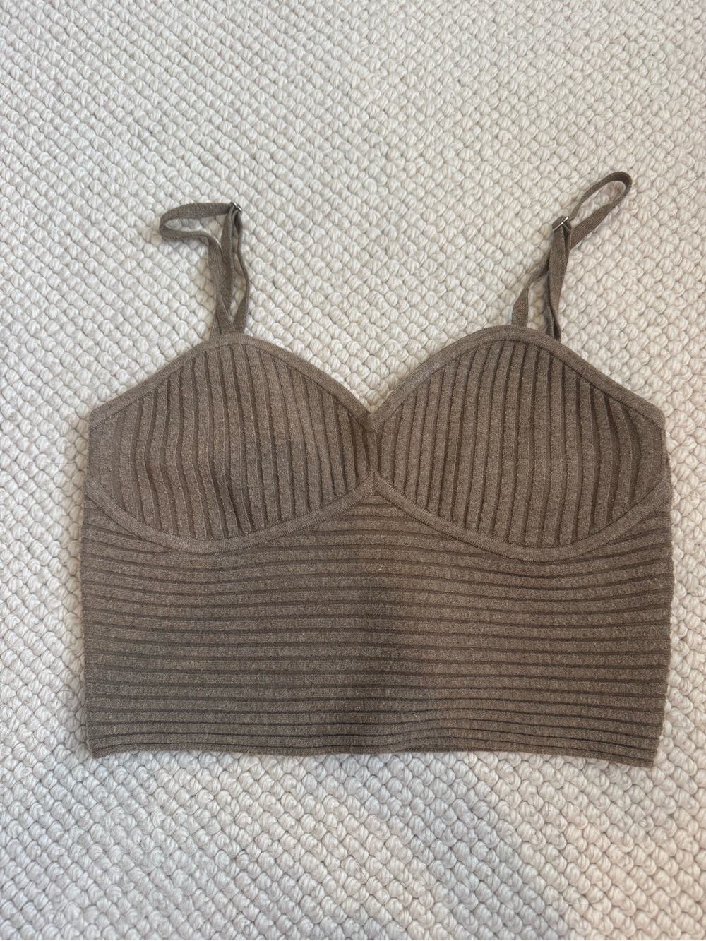 Ribbed Cropped Cami Top - Taupe